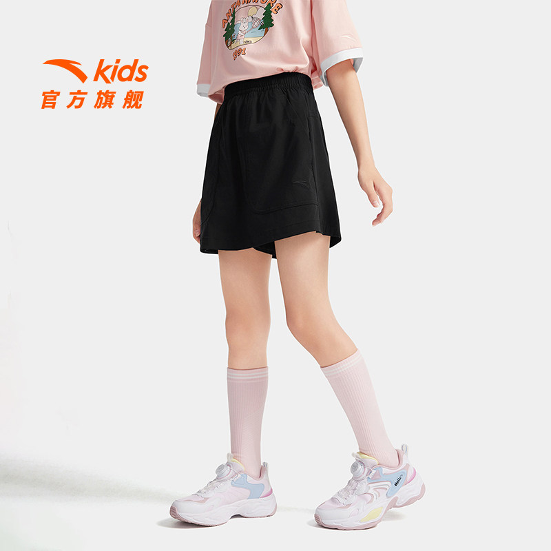 安踏儿童短裤女大童裙裤2025夏新款大童弹力半身裙黑色运动短裙女