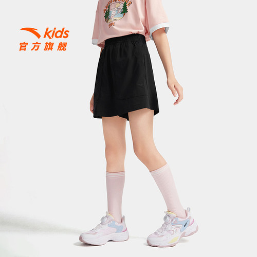 安踏儿童短裤女大童裙裤2026夏新款大童弹力半身裙黑色运动短裙女