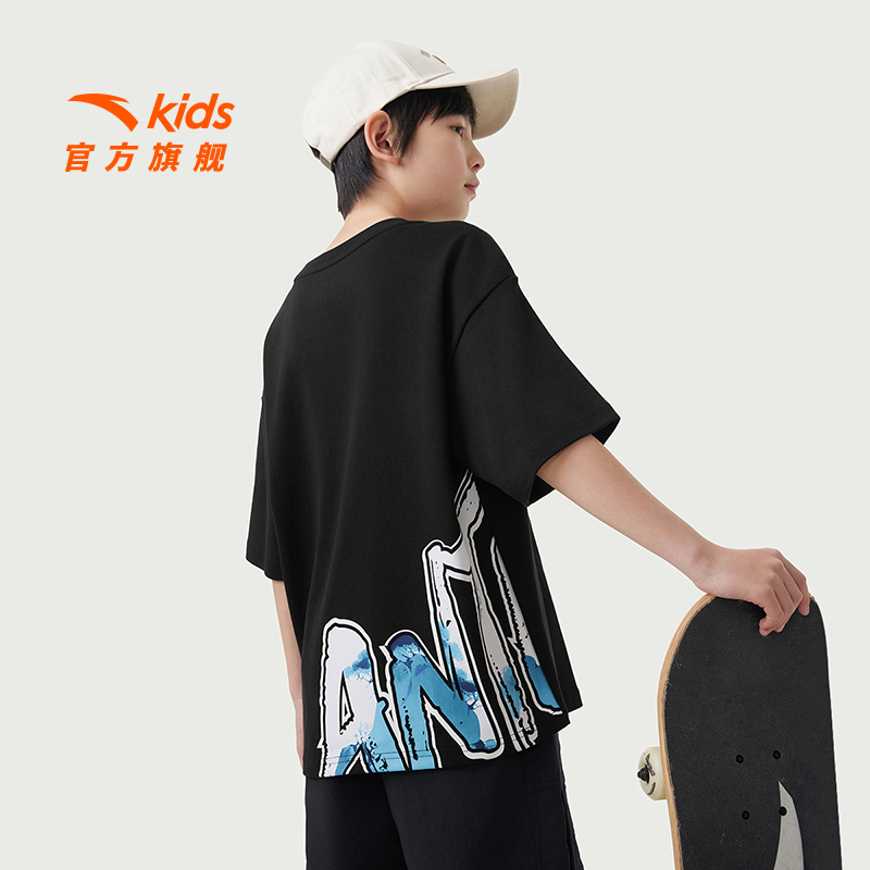 安踏儿童男大童针织短袖衫