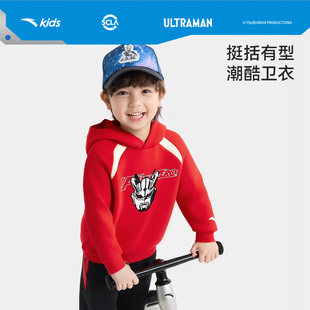 奥特曼IP安踏儿童男童卫衣宝宝连帽套头衫2026年新款红色马年上衣