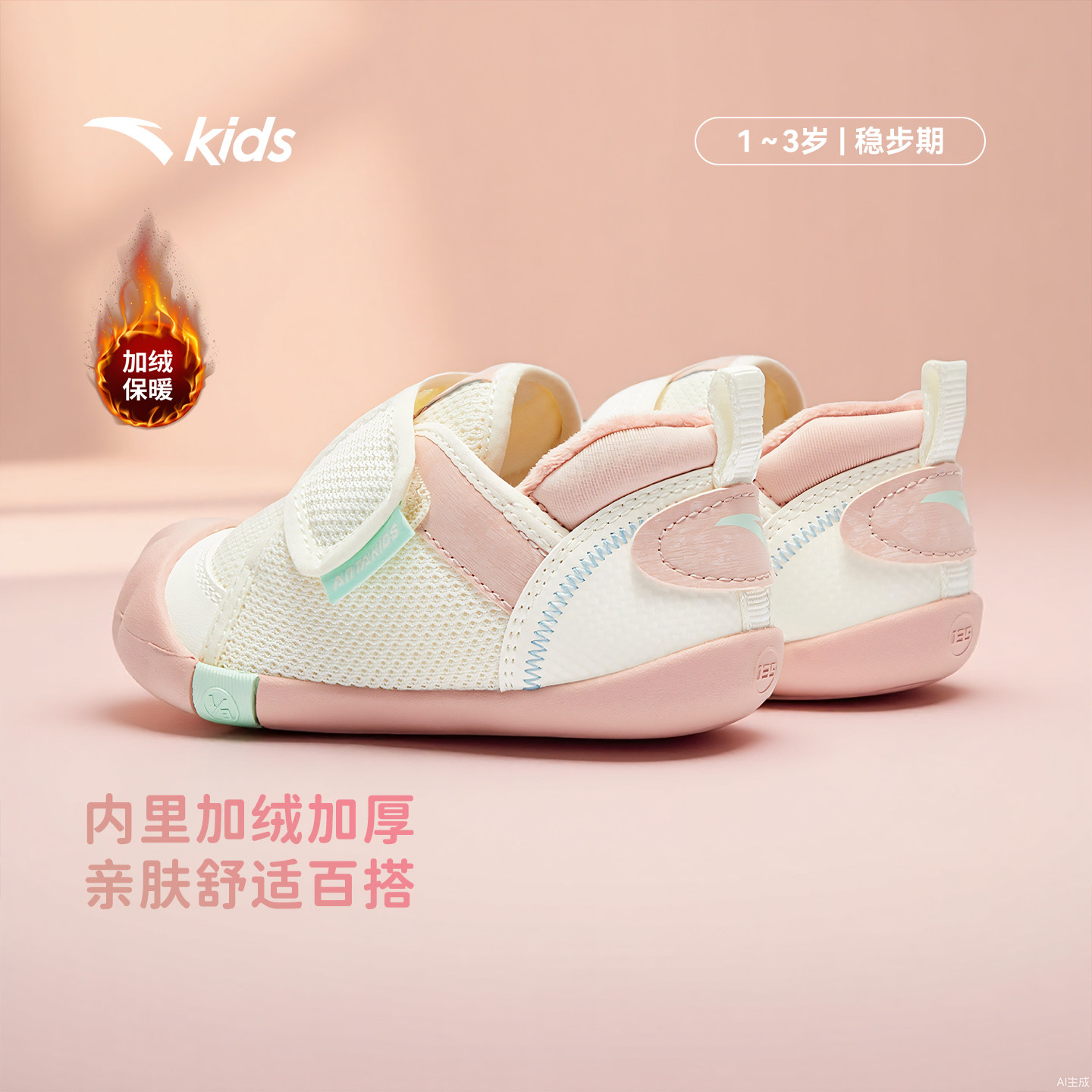 安踏学步鞋二阶段2025秋冬新款加绒保暖二棉鞋女宝宝幼儿园运动鞋