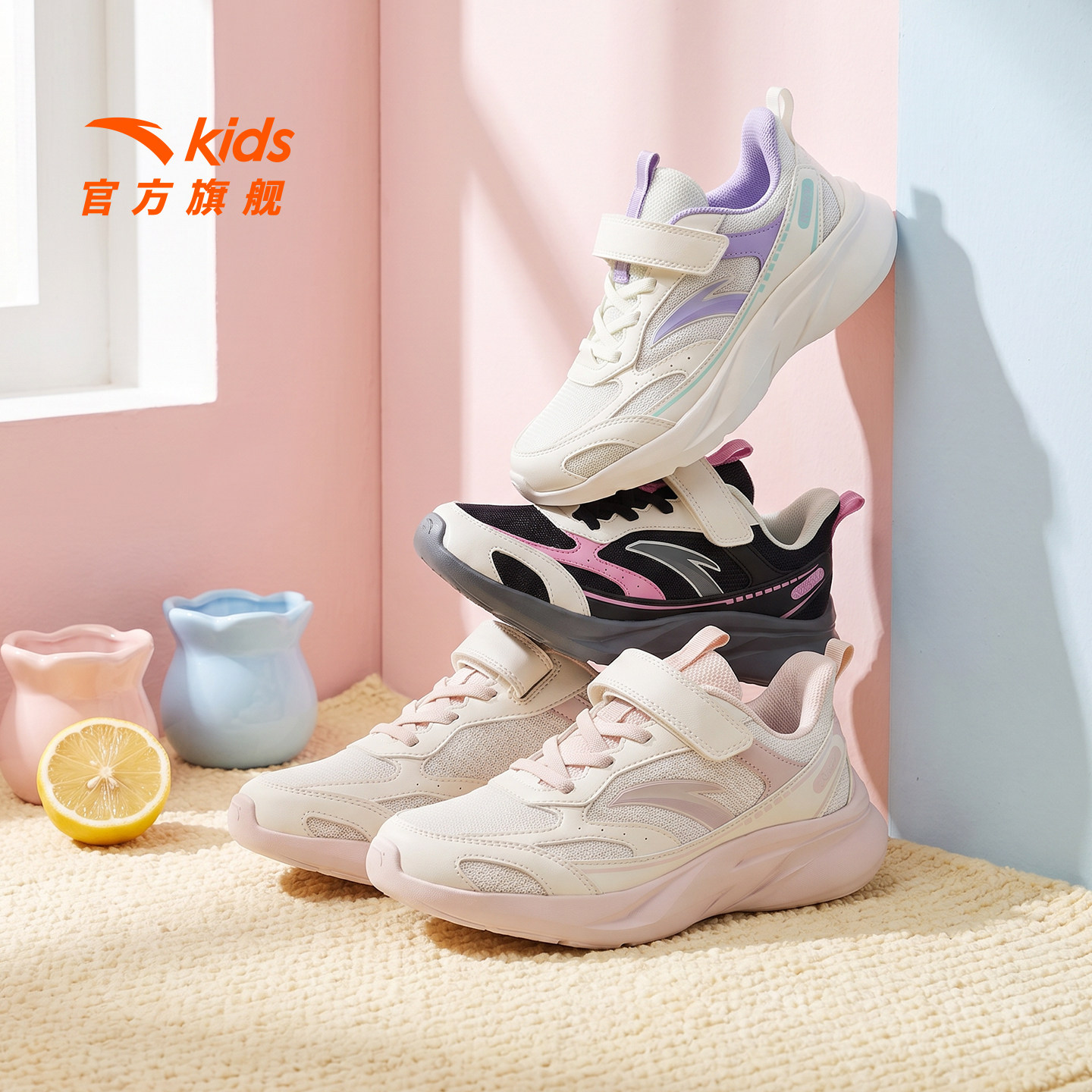 安踏儿童运动鞋女童鞋子2026新款夏网面跑步鞋透气青少年女孩鞋子 预告号早实拍商品图