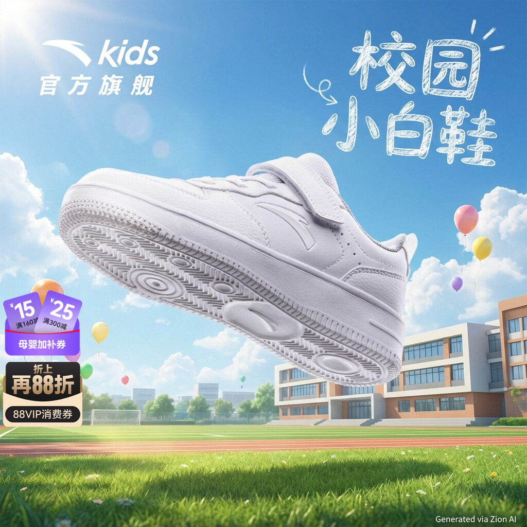 安踏儿童小白鞋低帮板鞋男女童图片
