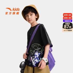 安踏儿童男童针t恤印花短袖衫2026夏新款青少年透爽潮流圆领T恤衫