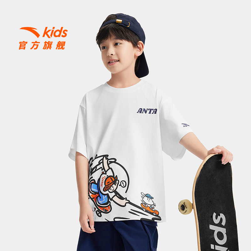 安踏儿童男大童针织短袖衫