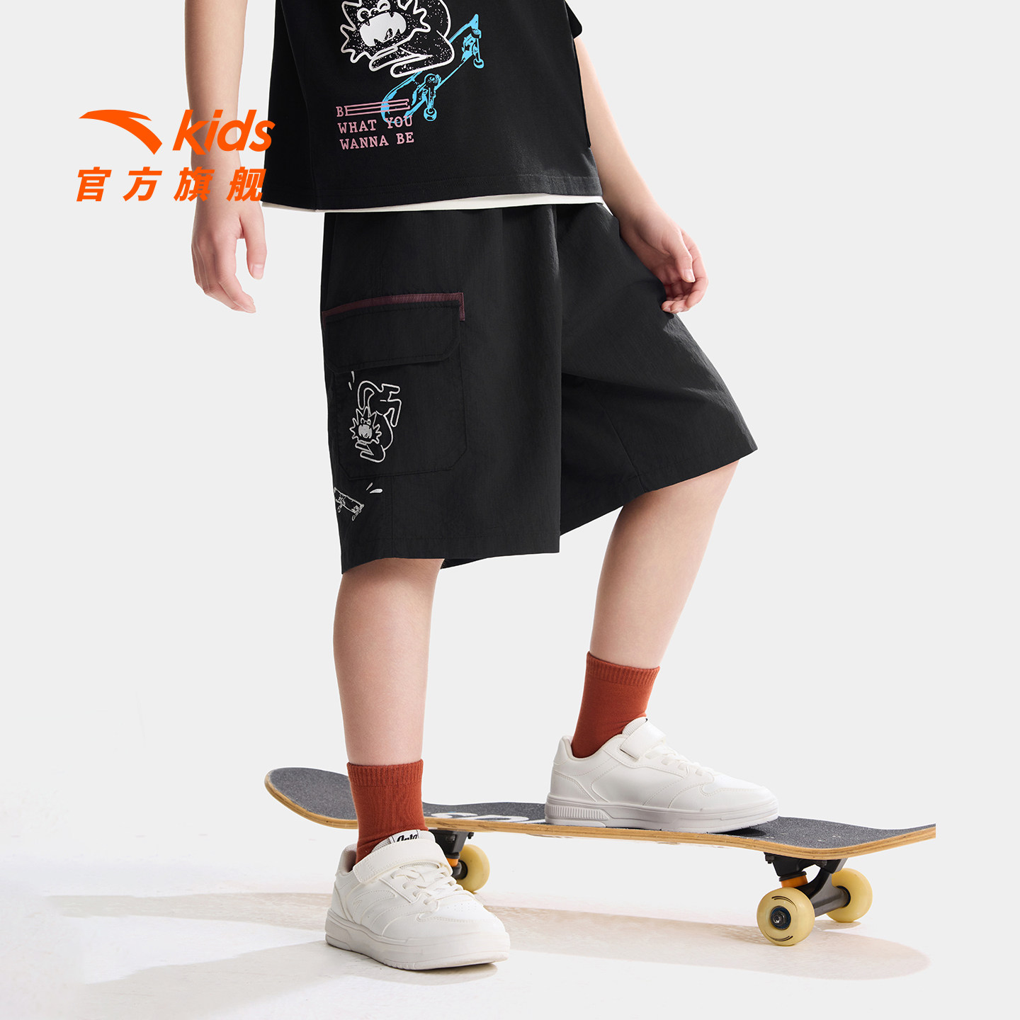 安踏儿童男童裤子工装凉感五分裤夏季薄款2026新款中大童休闲短裤