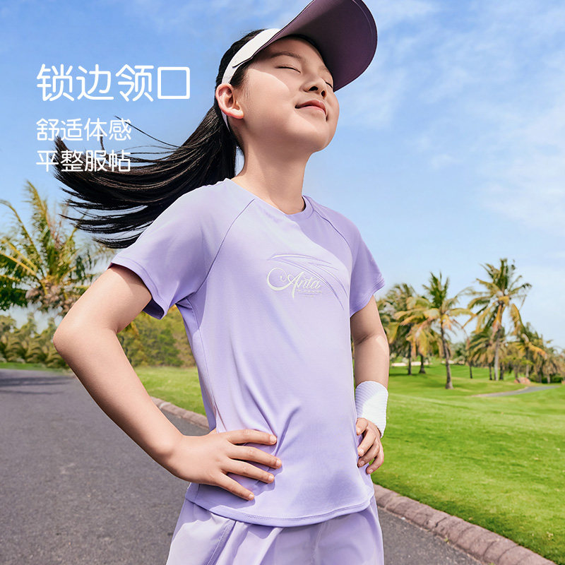 安踏儿童短T女童速干短袖衫2025夏季新款中大童运动透气短袖T恤