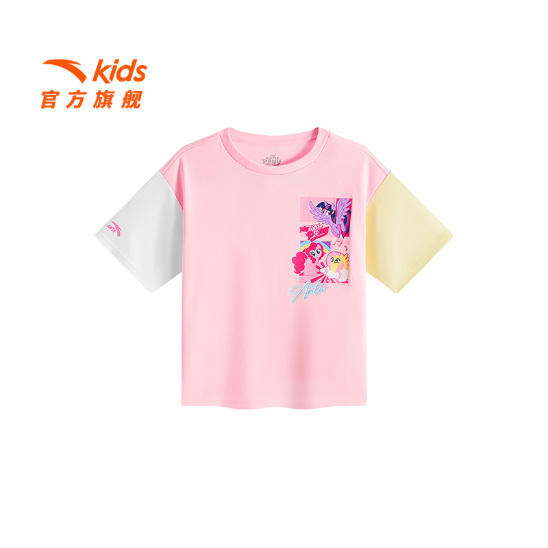 安踏儿童女小童针织短袖衫