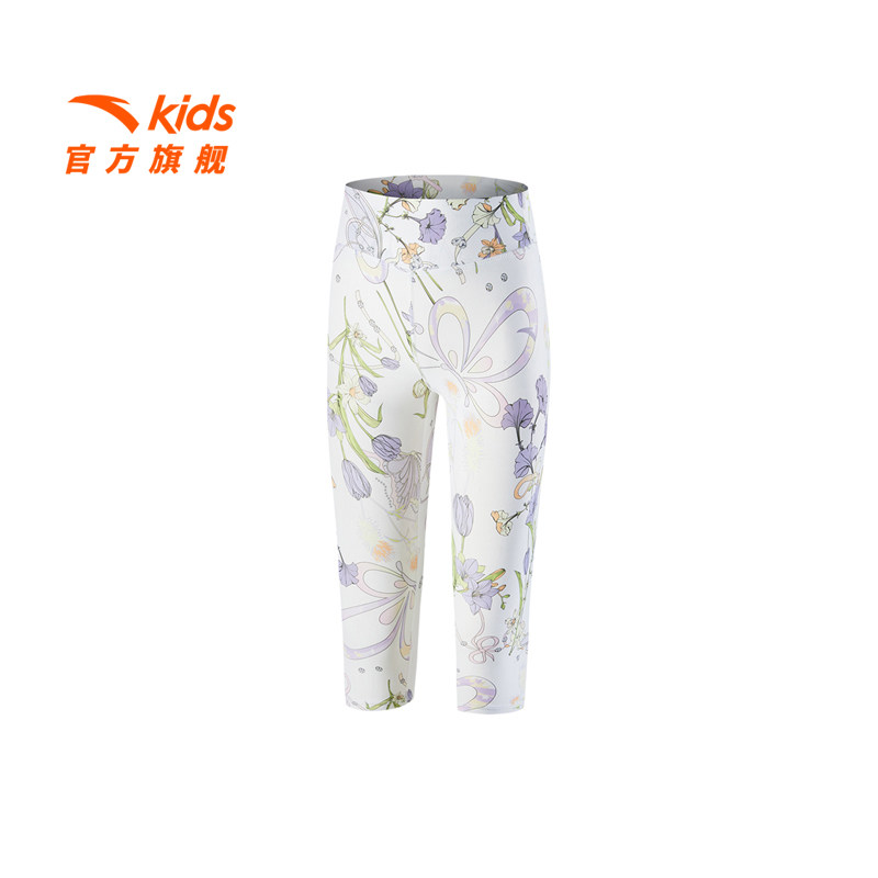 安踏儿童打底裤女小童针织紧身七分裤2026新款透气舒适速干运动裤