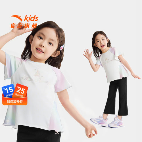 安踏儿童女小童针织短袖衫