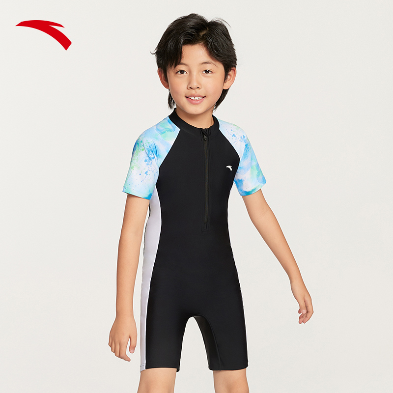 安踏儿童泳衣男童泳衣连体游泳套装夏2025款防晒抗氯宝宝泳衣抑菌