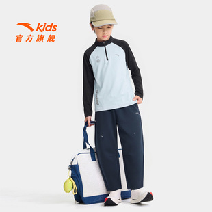 安踏儿童套装2026年秋季新款男童潮酷撞色长袖T恤百搭黑色长裤子