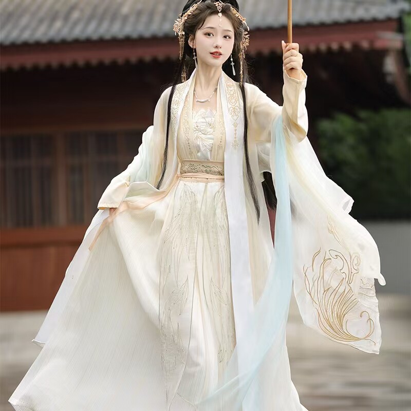 新款宋制绝美汉服女仙气飘飘白色大袖衫齐腰襦裙武侠风日常春夏季