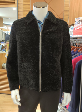 路卡迪龙男装外套 冬季男士翻领拉链科斯莫羊毛皮一体夹克皮衣男