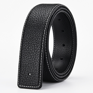 无头H家纯牛皮皮带男士平滑扣打孔商务腰带身不带头带条3.8cm