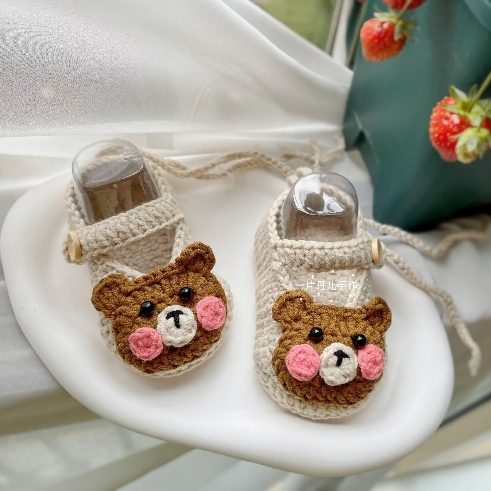 包邮纯手工熊猫男女新生儿宝宝满月百日鞋秋软底毛线鞋t3-6-9个月