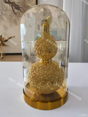 适用于铜师傅真金鎏镀花丝吉祥葫芦实木底防尘罩收纳盒展示盒罩子