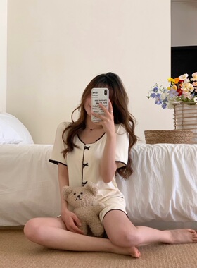 Miss cc 法式公主风棉质甜美女夏季薄款圆领休闲宽松家居服可外穿