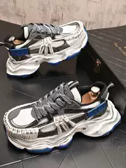 European Style Men's Shoes, Men's Thick-Soled Color-Blocked Dad Shoes, Retro White Mesh Sports Casual Shoes, Trendy Internet-Famous Shoes