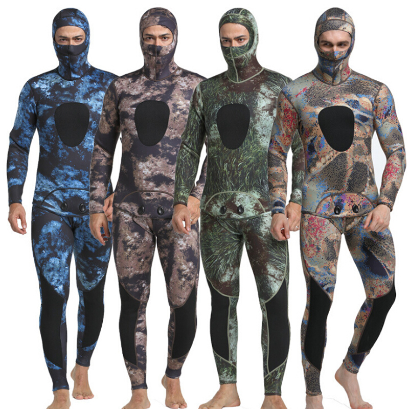潜水服 3MM迷彩两件套冲浪服潜水衣 男分体套装保暖冬泳衣浮潜衣