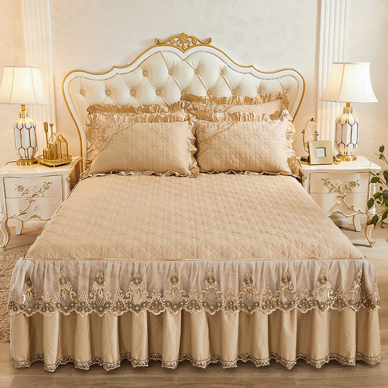 加厚纯棉床裙单件蕾丝边全棉床罩1.5m1.8夹棉床套床垫保护套