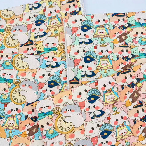 原创版权日系复古铁道猫加密仿棉麻布料diy手工布包包布书皮笔袋