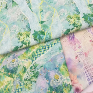 原创ins风破碎风格印花布加密棉麻布料diy手工布头桌布面料包包布