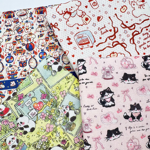 卡通元素印花布加密棉麻布料装饰diy桌布面料门帘布沙发盖布窗帘