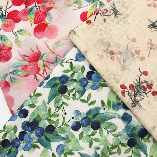 印花水果加密棉麻布料装饰diy手工布头桌布面料窗帘沙发盖布包书