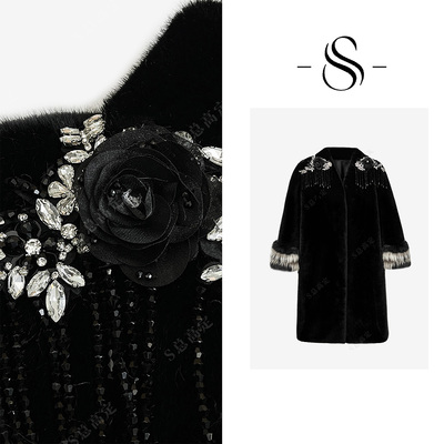 NIMOSHI【高定】欧式新款时尚重工钉珠拼接设计气质保暖外套D0350