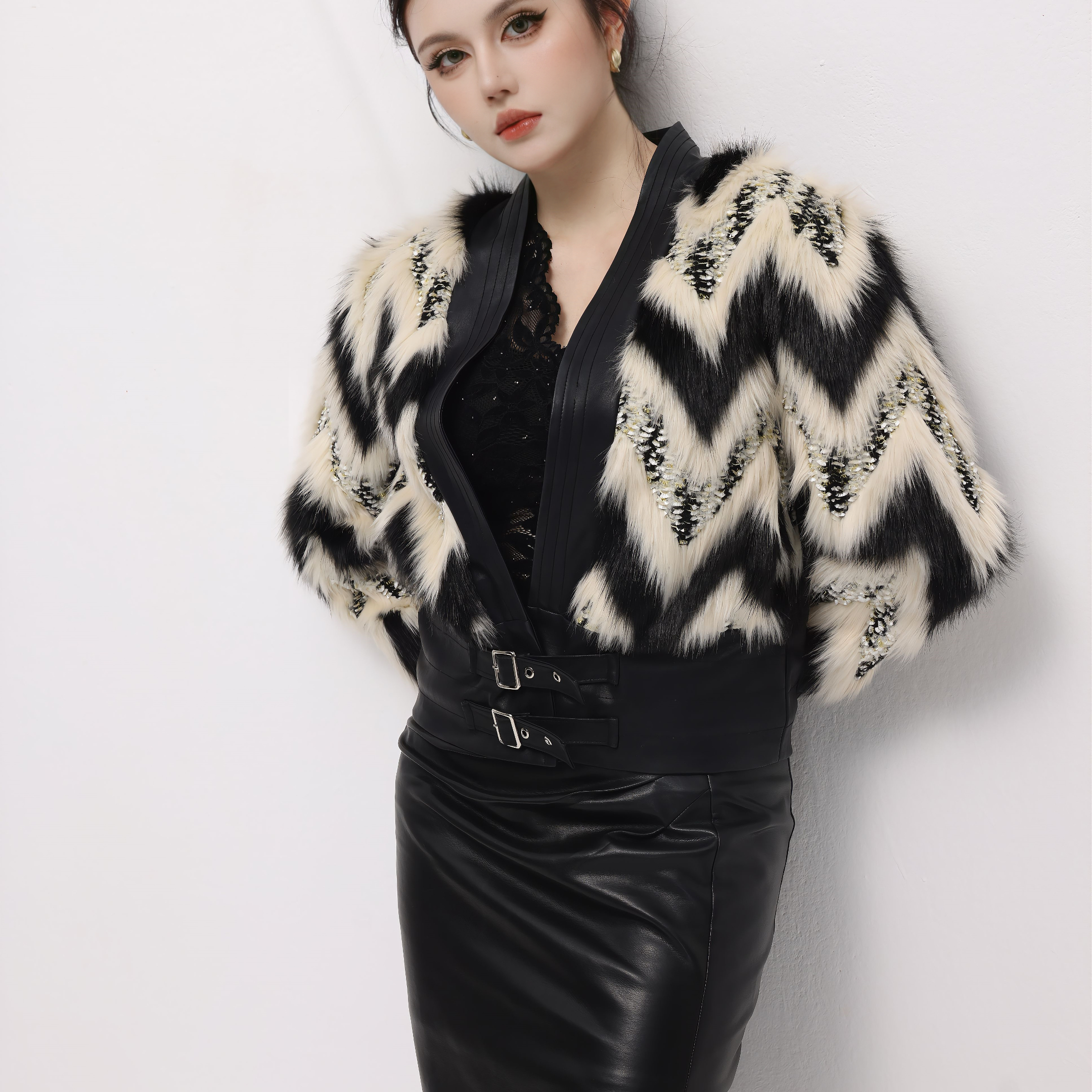 NIMOSHI【高定】2025新款重工气质百搭宽松毛绒外套冬季D0006