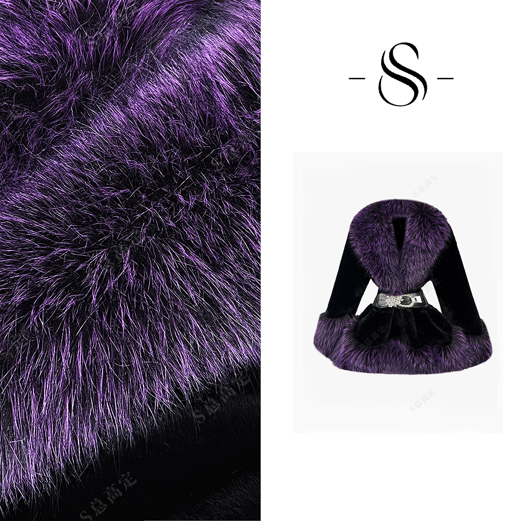 NIMOSHI【高定】法式冬季高级黑紫撞色中长束腰气质百搭外套D0260