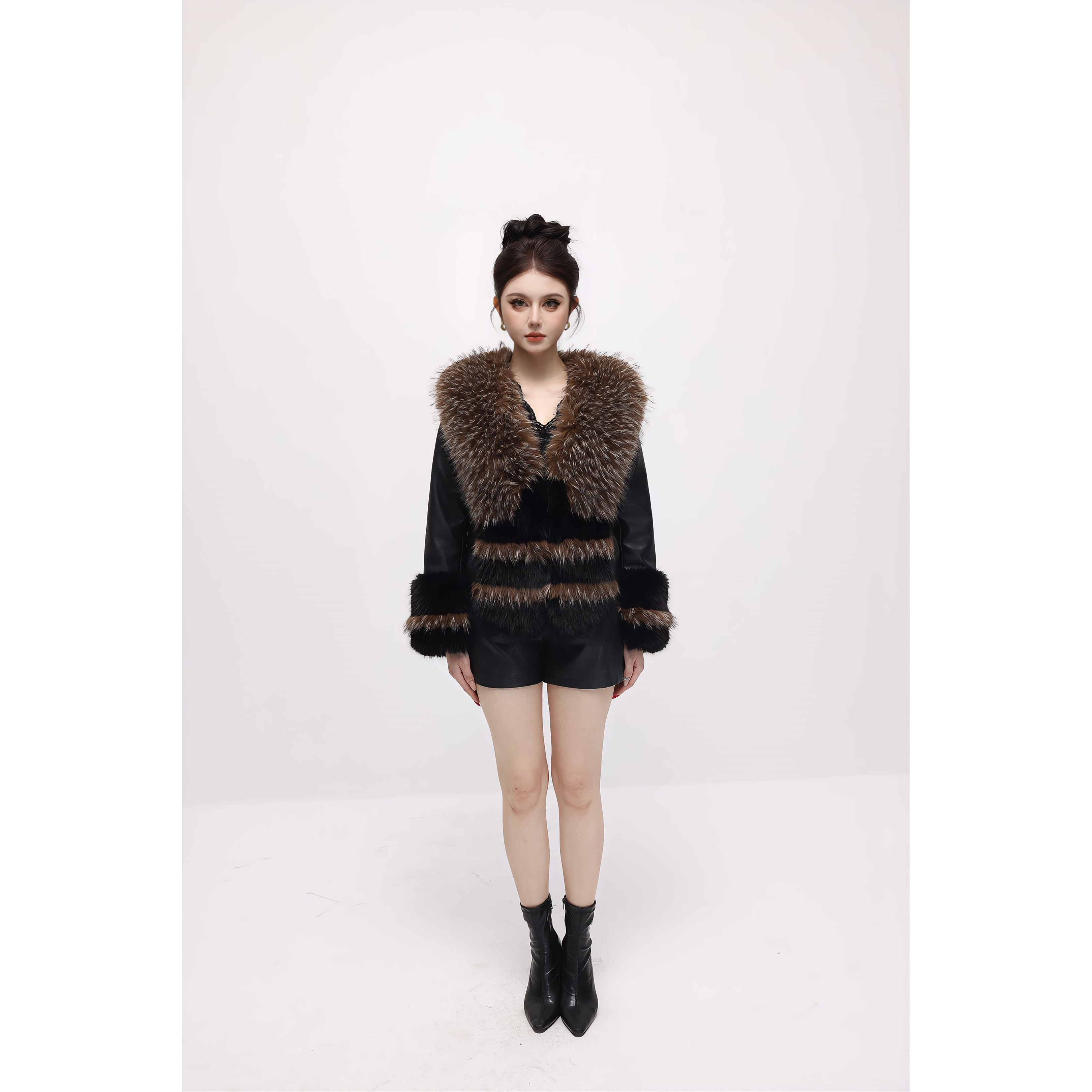 NIMOSHI【高定】秋冬新款高奢高级黑暗玫瑰拼接设计短外套D0024