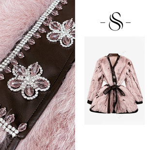 NIMOSHI【高定】韩系小香风俏皮粉色拼接束腰显瘦百搭短外套D0416