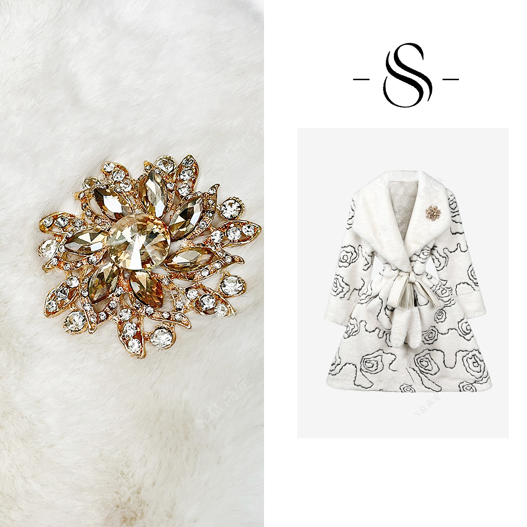 NIMOSHI【高定】冬季新款INS风时尚韩式印花设计气质短外套D0195