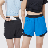 超弹阔腿防走光跑步瑜伽速干健身高腰 薄款 两个口袋运动短裤 女夏季