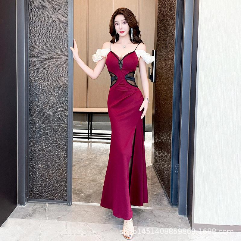 高端气质性感领晚礼服修身长款连衣裙歌足浴技师服休闲会所工衣