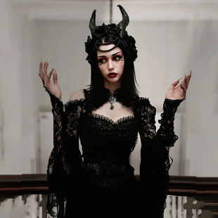 哥特亚比风蕾丝姬袖坎肩开衫外套女舞蹈辣妹镂空外搭小披肩上衣女