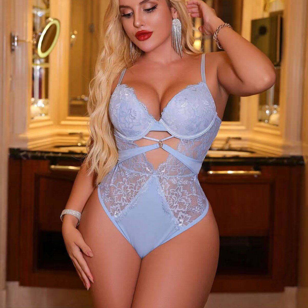 欧美跨境bodysuit性感蕾丝修身紧身连体衣teddy衣女内衣套装