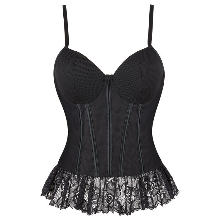 鱼骨胸衣马甲宫廷双吊带有罩杯网纱蕾丝裙边性感美体托胸塑身上衣