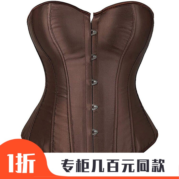 色丁束腰马甲大码塑身衣 宫廷收腹紧身腰封婚纱束身衣无肩带胸衣