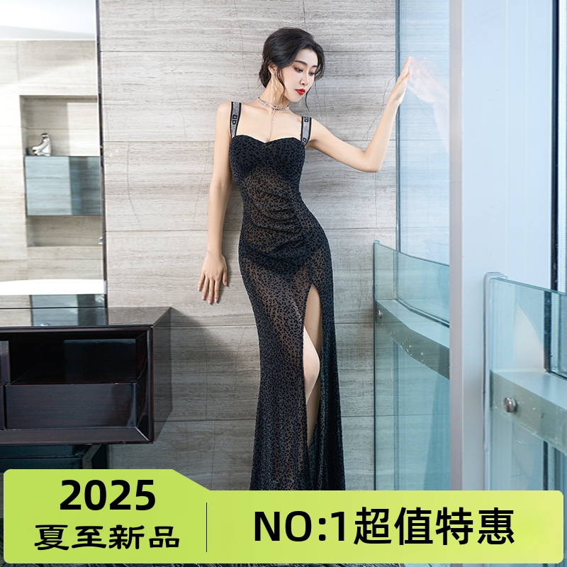 夜总会长款礼服蕾丝纱网新款连衣裙佳丽工衣诱惑拖地长裙