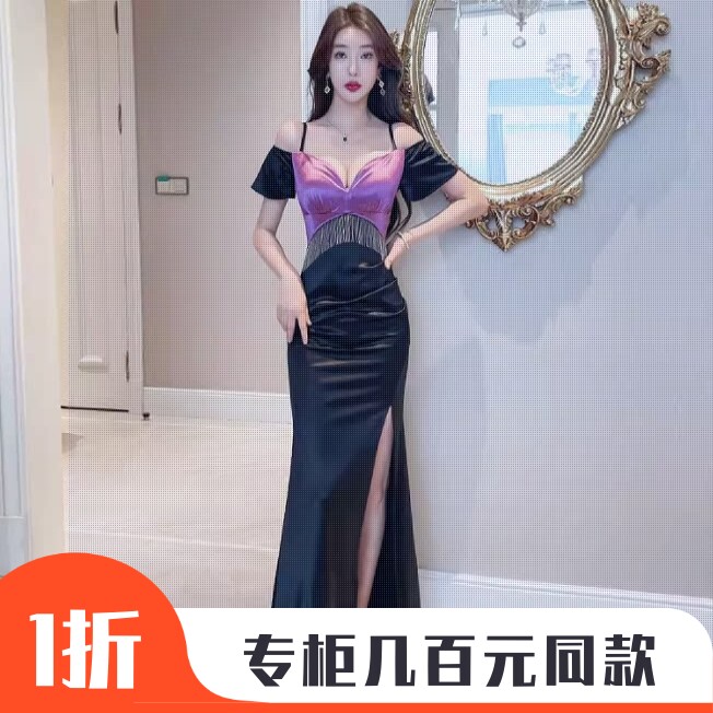 2026年足浴新款气质晚礼服性感连衣裙女佳丽开叉紧身包臀长裙子