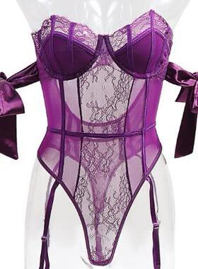 紫色鱼骨胸衣性感蕾丝连体衣聚拢qqny显胸大酒吧gogo辣妹夜店套装