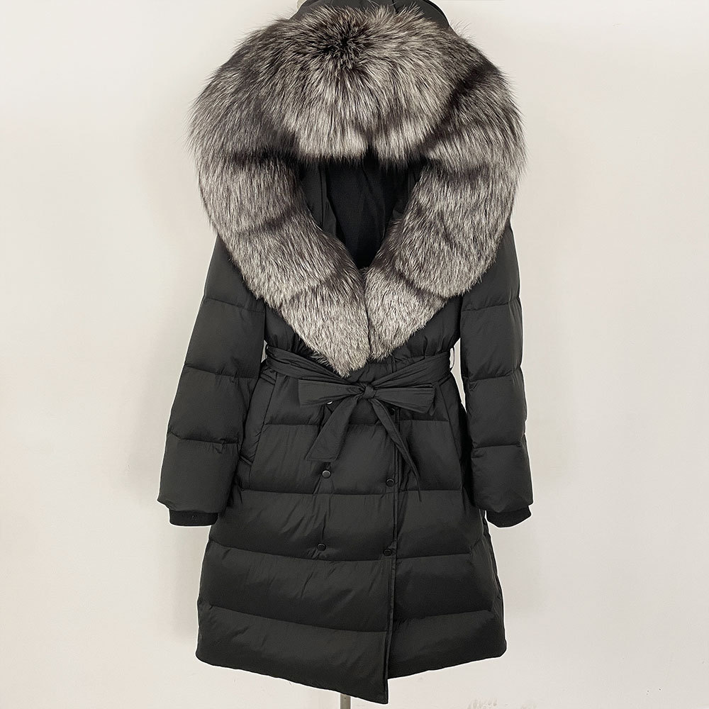 冬季新款外套女款时尚狐狸毛连帽女士轻薄白鸭绒羽绒服长款女