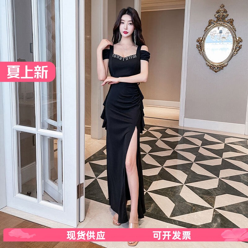 夜场晚礼服工作服会所门迎包臀开叉长裙子佳丽晚礼服夜场上班衣服