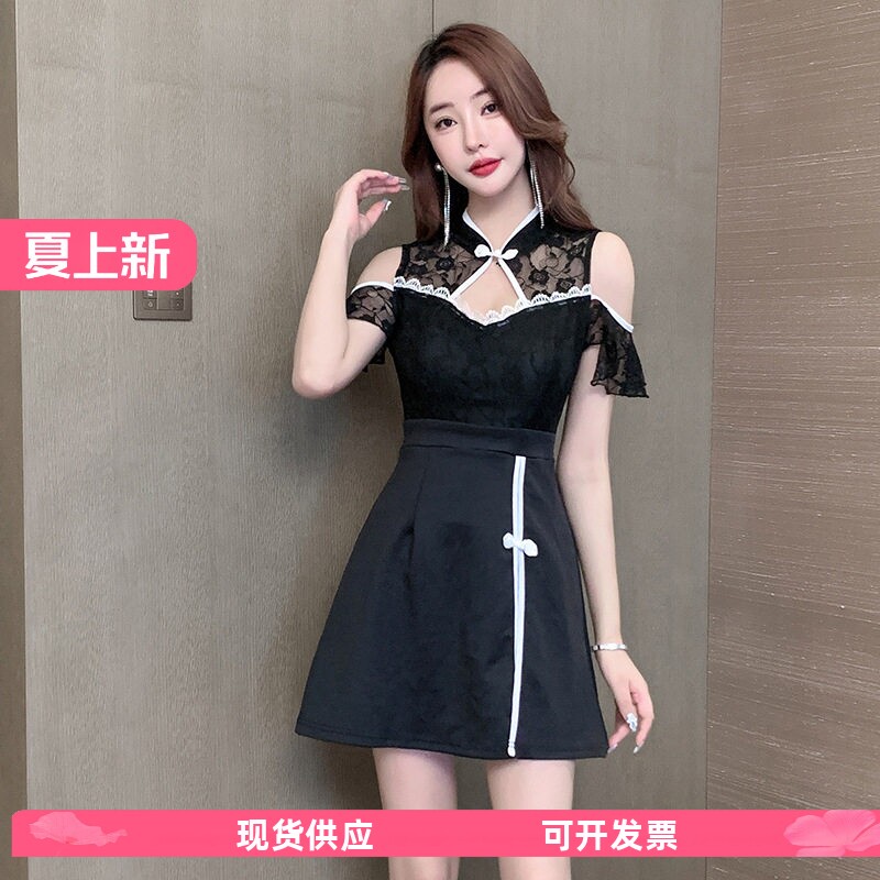 夜总店性感连衣裙夏蕾丝半袖流苏气质显瘦夜场上班足浴技师工作服