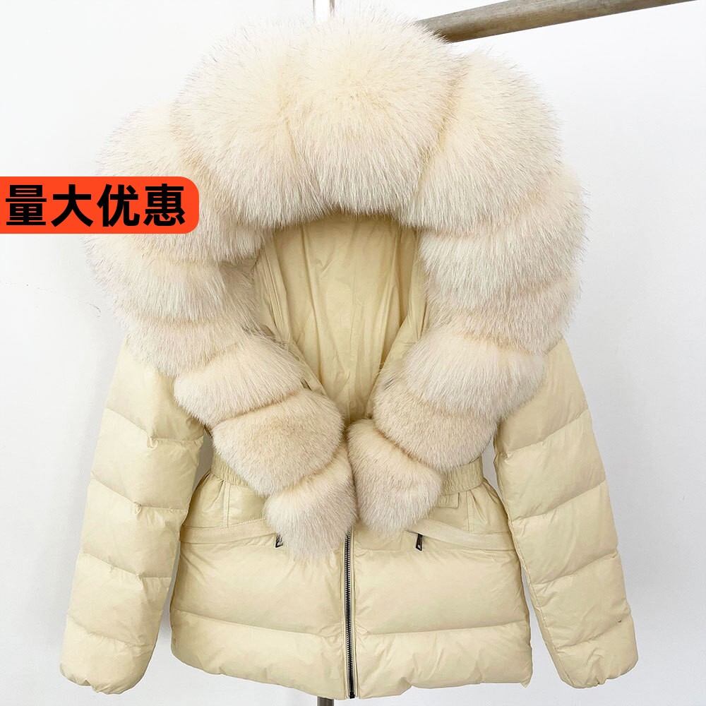 真狐狸毛领羽绒服加厚修身收腰