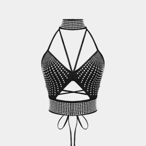 DJ酒吧MC气氛组露背垂饰背心美背2026爆款水钻裹胸外穿挂脖上衣