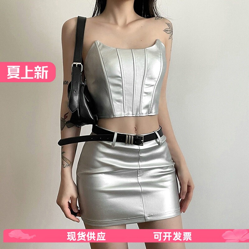 欧美风2026秋季  [银翼杀手]鱼骨抹胸鱼骨胸衣低腰短裤女两件套
